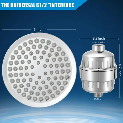 Miniatura 7 de Cabezal de ducha filtrado, juego de filtros de cabezal de ducha de lluvia de alta presión para agua dura, elimina el cloro y las sustancias nocivas
