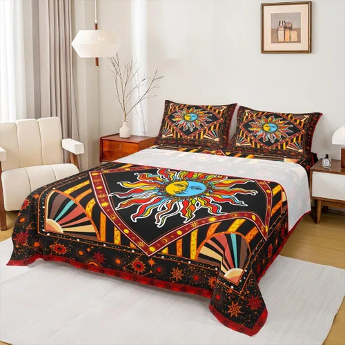 Miniatura 32 de Erosebridal Southwestern - Juego de sábanas y fundas de almohada, juego de sábanas azteca bohemio, diseño hippie de cachemira, tamaño individual