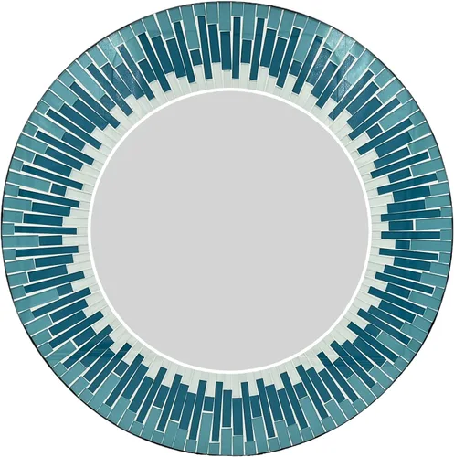 Miniatura 7 de Decoración artística de pared – Espejo de pared decorativo hecho a mano, mosaico azul, blanco y negro, marco de 24 pulgadas, espejo redondo de 15