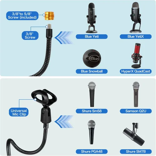 Miniatura 4 de Soporte de micrófono de escritorio de 13 pulgadas flexible con cuello de cisne para micrófono, soporte universal para micrófono/teléfono