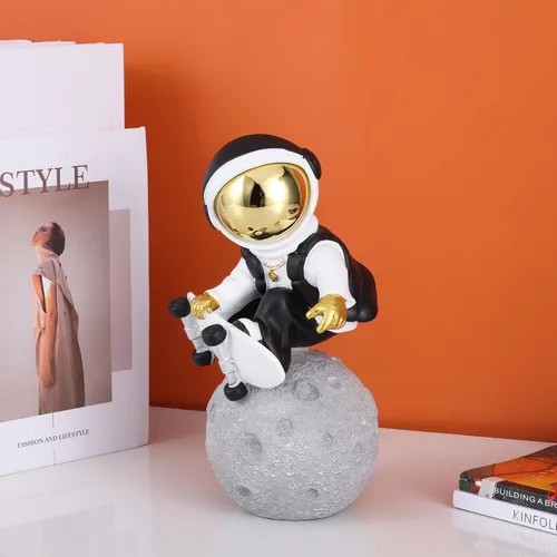 Miniatura 5 de LCCCK Figura de astronauta, escultura de astronauta en oro negro, estatua de astronauta, regalo para niños, decoración de habitación para hombres, 6