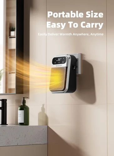 Miniatura 2 de Minetom Calentador de espacio portátil enchufable, calentador de pared pequeño de 800 W para uso en interiores, control remoto, temporizador de 12
