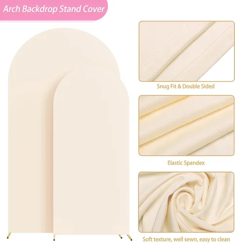 Miniatura 3 de Fomcet Juego de 2 fundas para arco de boda de 6 pies, 7.2 pies, color beige, de 2 caras, parte superior redonda de elastano, cubierta de telón