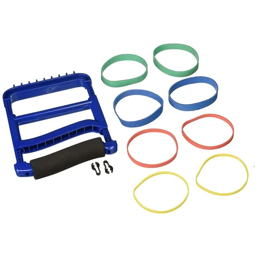 Miniatura 6 de Rolyan - Ejercitador ergonómico básico de mano, dispositivo de fortalecimiento para dedos, manos y pulgares, viene con 4 pares de bandas de goma Azul