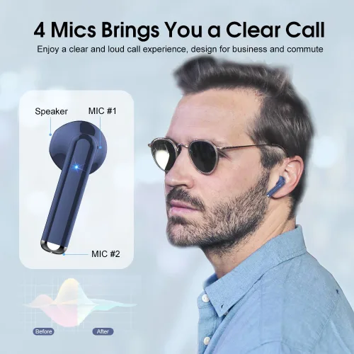 Miniatura 2 de OYIB Auriculares inalámbricos, auriculares Bluetooth 5.3 con 4 micrófonos ENC Clear Call, auriculares Bluetooth con control táctil, sonido estéreo
