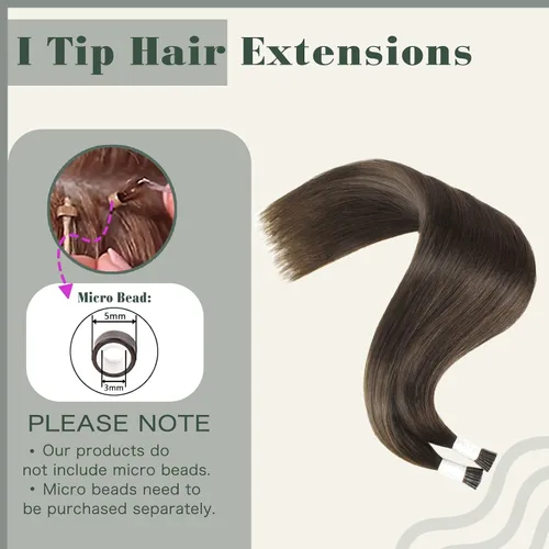 Miniatura 5 de Sixstarhair Extensiones de cabello humano de queratina con punta en I de 14 pulgadas, color marrón chocolate, extensiones de cabello lacio y sedoso
