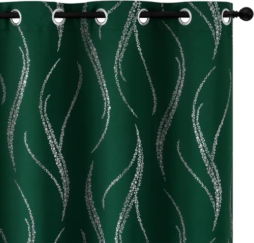 Miniatura 17 de Yakamok Cortinas opacas de 84 pulgadas de largo para sala de estar, con aislamiento térmico, patrón de líneas onduladas doradas, patrón de puntos