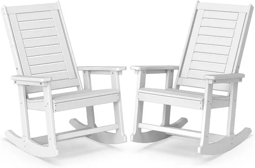 Miniatura 22 de BRIOPAWS Outdoor Rocking Chairs Set of 2 HDPE Plastic Porch Rockers Aqua Oversized Patio Rocker Chair High Back for Big Man Weather