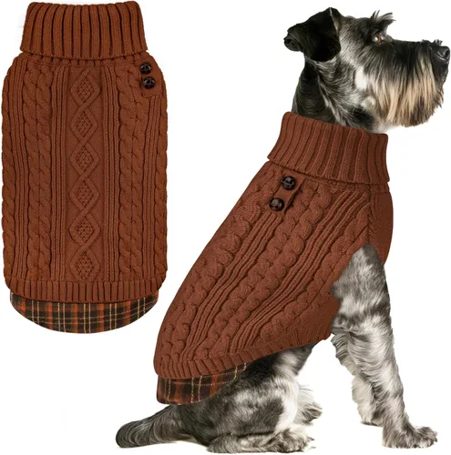 Miniatura 26 de KYEESE - Suéter para perro mediano, suéter tejido con estampado de cuadros, cálido abrigo de mascotas para otoño e invierno