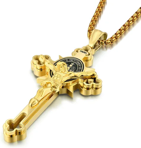 Collar con colgante de cruz de oración del Señor de acero inoxidable con crucifijo de Jesucristo y versículo bíblico para hombresniñosmujeres,