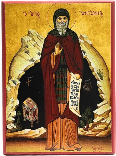 Miniatura 5 de Icono cristiano ortodoxo griego de madera San Antonio el Grande (4.5" x 6.5")