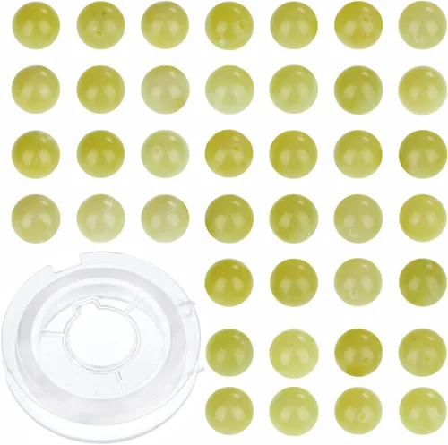 Miniatura 11 de 100 cuentas sueltas redondas de jade blanco natural de 0.315 pulgadas para fabricación de joyas con cordón elástico de cristal
