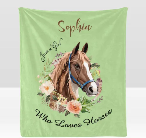 Miniatura 9 de Manta personalizada con texto en inglés «Just a Girl Loves Hors», manta de forro polar suave con nombre para regalos, sofá cama (50 x 60 pulgadas)