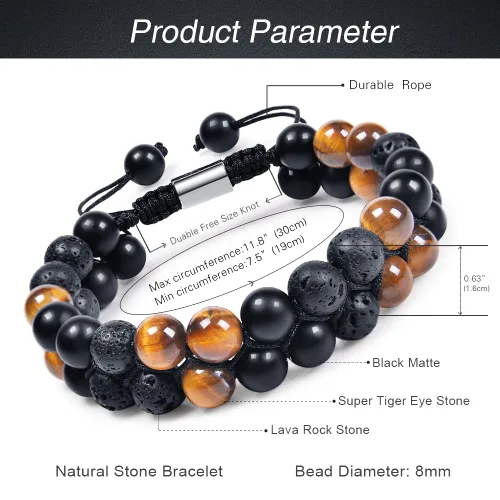 Miniatura 14 de DHQH Triple Protection Bracelet 8/10MM Hematite Black Agate Tigers Eye Stone Bracelet Crystal Jewelry Healing Bead Bracelets for Men Bring Luck