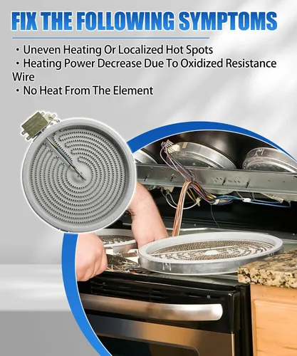 Miniatura 6 de WB30T10045 WPW10242957 Elemento de Superficie Radiante Simple para Horno de Cocina 8" 2000 Vatios Compatible con Quemador de Estufa GE Reemplaza
