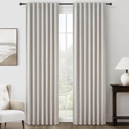 Miniatura 71 de Cortinas opacas extraanchas, 2 paneles para puertas corredizas de vidrio, moderna mezcla de lino plisado pesado, piso a techo, ventanas grandes, 70