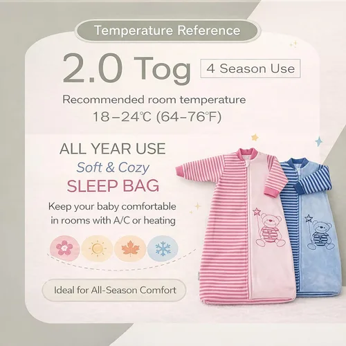 Miniatura 6 de Saco de dormir para bebé, manta de manga larga de terciopelo de algodón para niñas y niños pequeños, rosa, cremallera de 2 vías, sensación de Rosado