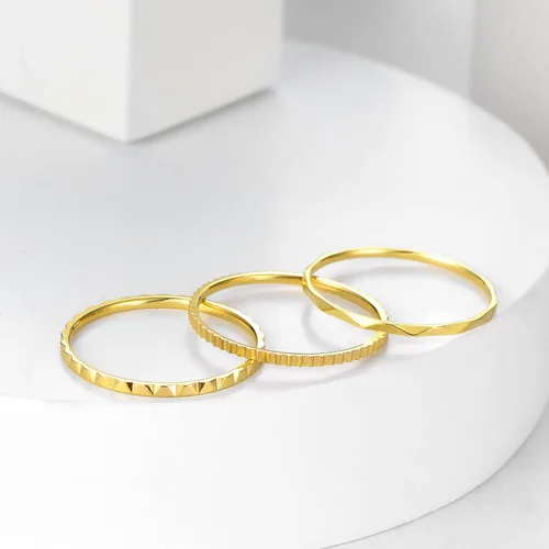 Miniatura 2 de KAZITSAN Anillos de acero inoxidable para mujer, 3 unidades, de 0.039 pulgadas, banda lisa, apilables, anillos para el pulgar, plataorooro rosa