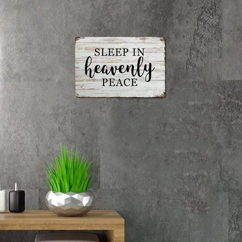 Miniatura 6 de Letrero de metal rústico con texto en inglés "Sleep in Heavenly Peace" para decoración de pared, de grano de madera, divertido, envejecido, Duerme