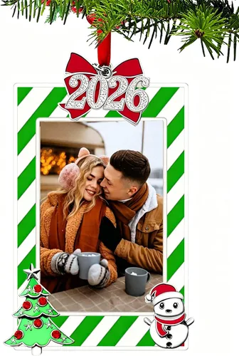 WANSHUNLMI Marco de fotos verde 2026, marco de fotos de metal para Navidad, decoración de árbol de Navidad, mesa o árbol de Navidad, de dos maneras