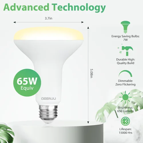 Miniatura 8 de DEGNJU Paquete de 6 bombillas LED empotradas BR30, bombillas de inundación regulables para interiores, CRI80 7 W, equivalente a 65 W, 2700 K, blanco