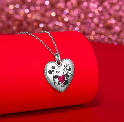 Miniatura 3 de Disney Mickey Mouse and Minnie Mouse - Collar clásico con colgante de corazón chapado en plata 18 pulgadas