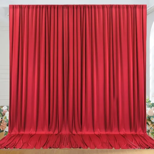 Miniatura 67 de Cortinas de telón de fondo granate de 10 pies x 10 pies sin arrugas para fiestas, 2 paneles de cortinas de telón de fondo de poliéster sedoso
