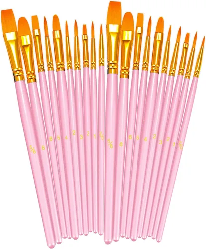 BOSOBO Juego de pinceles de pintura, 2 unidades, 20 piezas de punta redonda puntiaguda de nailon para artistas del cabello acrílico para acuarela al