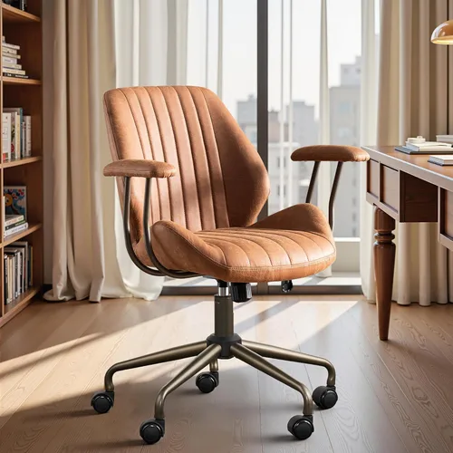 Miniatura 30 de Silla ergonómica de escritorio de oficina en casa, silla giratoria de 360° con inclinación y altura ajustable con cojín grueso y reposabrazos