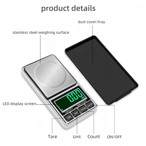Miniatura 6 de Báscula digital de bolsillo para joyería, 17.64 oz, 0.00 oz, precisión recargable por USB, portátil, mini gramos, báscula de alimentos para moneda