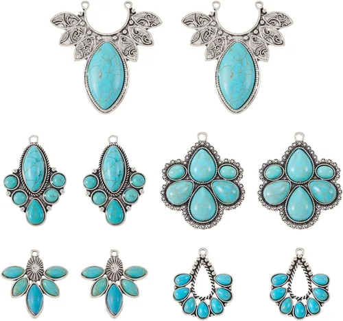 Miniatura 9 de Colgantes de estilo tibetano, dijes de piedra turquesa sintética para collar, pulsera, joyería, fabricación de artesanías, Gema, No es una piedra
