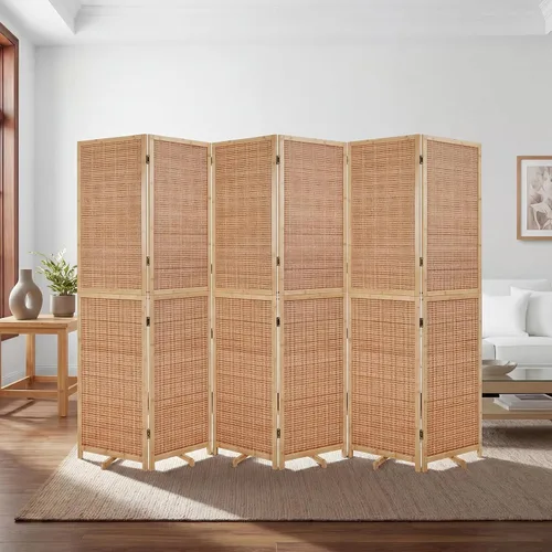 Miniatura 8 de Olela Divisor de habitación plegable de 4 paneles, pantalla de bambú de 5.6 pies de alto con patas de soporte giratorias, pantalla de madera