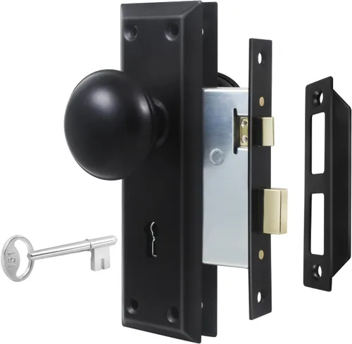 Miniatura 15 de Paquete de 2 pomos de puerta falsos vintage de una cara para interiores, pomos de puerta falsos de placa larga antiguos en níquel cepillado