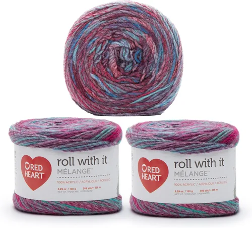 Miniatura 18 de Red Heart Roll with It Sparkle - Hilo de amatista – Paquete de 3 unidades de 5.29 oz/5.3 onzas, mezcla acrílica, 4 medianos (peinado), 561 yardas