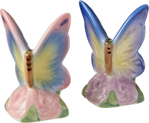 Cosmos Gifts 20785 Juego de saleros y pimenteros de porcelana fina, diseño de mariposa, 3 pulgadas de alto