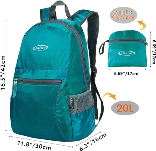 Miniatura 3 de G4Free Ultra Ligero plegable Mochila Senderismo bolsa de diario, práctico plegable camping al aire libre mochila verde azulado (A-teal)