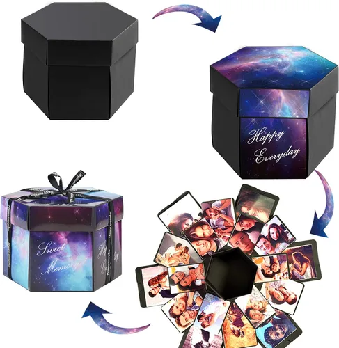 Miniatura 4 de Wanateber Caja de Regalo Explosiva Divertida Creativa - Caja de Regalo Explosiva de Fotos DIY Novedosa, Caja de Pegatinas Hecha a Mano para Galaxy