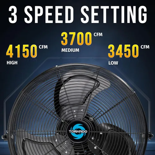 Miniatura 3 de Tornado Ventilador de pared industrial de metal de alta velocidad IPX4 resistente al agua de 18 pulgadas para uso comercial, industrial