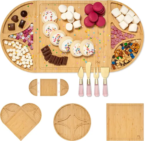 Juego de tabla para embutidos y bandeja de servir Paris Hilton, tabla de bambú magnética y personalizable con utensilios para queso, set de 7
