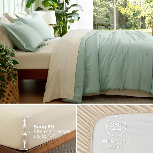 Miniatura 5 de Bedsure Juego de ropa de cama con edredón tamaño King en verde salvia, 7 piezas de ropa de cama ligera para cama King estilo boho, juego de ropa