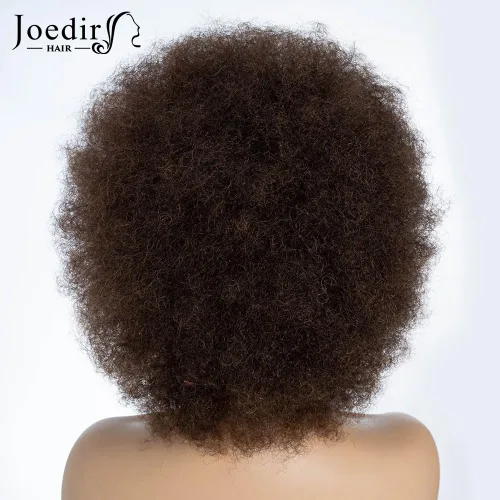 Miniatura 4 de JOEDIR HAIR Pelucas afro para mujeres negras, cabello humano castaño oscuro, peluca rizada afro corta afro de 8 pulgadas, pelucas afro grandes 4