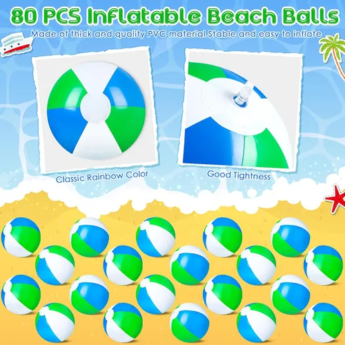 Miniatura 3 de Talltalk Paquete de 80 bolas de playa inflables de 12 pulgadas a granel para niños, pelota de piscina de verano, recuerdos de fiesta en la playa