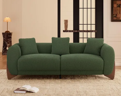 Miniatura 17 de Morden Fort Sherpa Boucle Sillón Individual de Sofá, Sofá Moderno Tapizado Silla Profunda con Almohada Decorativa Suave Amigable con la Piel Silla