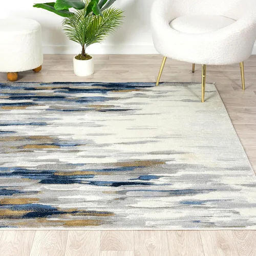 Miniatura 7 de Abani - Colección Porto - Alfombra de área - Diseño abstracto gris/azul - 4' x 6' - Fácil de limpiar - Duradera para niños y mascotas - Sin