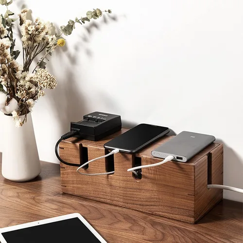 Miniatura 7 de Caja organizadora de cables de madera, caja de almacenamiento de cables de escritorio, caja de gestión de cables para proteger y ocultar el cable