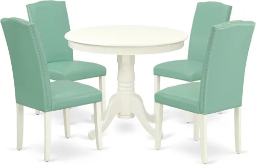 Miniatura 13 de East West Furniture ANEN3-LWH-06 - Juego de mesa de cocina de 3 piezas contiene una mesa de comedor redonda con pedestal y 2 sillas de comedor