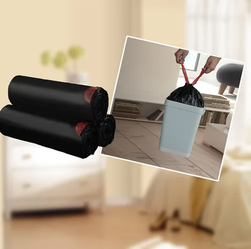 Miniatura 2 de Begale Pequeña bolsa de basura negra con cordón de 1.2 galones (110 unidades/3 rollos)
