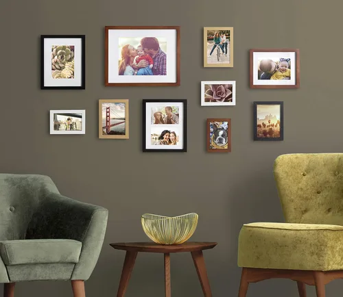Miniatura 4 de Kate and Laurel Gallery Mid-Century - Juego de marcos de pared de madera, juego de 10, marrón nogal, dorado, negro y blanco Multi/Marrón