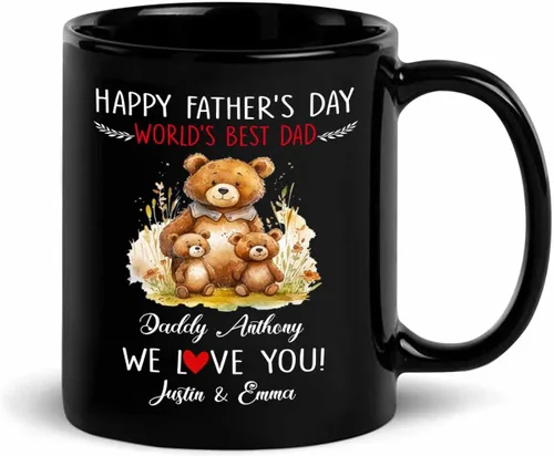 Miniatura 13 de Baby Coming Soon - Taza de café negra de 11 onzas y 15 onzas, taza de café personalizada para papá con nombre, taza de café de cerámica con anuncio