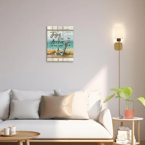Miniatura 7 de Arte de pared de ancla de playa cristiana, escritura náutica costera, lienzo impreso con versículos de la Biblia, cuadros enmarcados, regalos